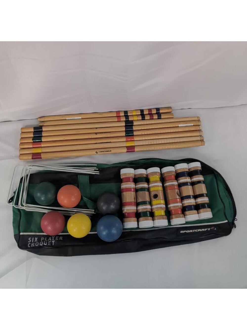 Sportcraft Croquet Set Wooden Wood Mallets COMPLETE 6 Player Travel Bag Party